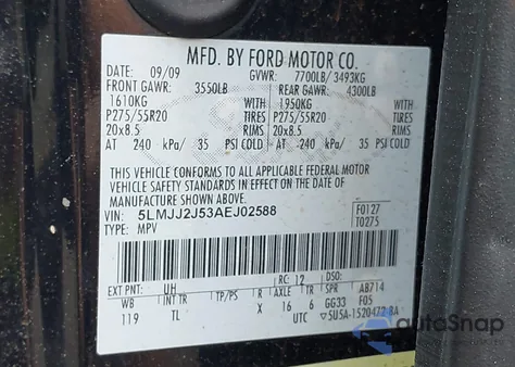 2010 Lincoln Navigator from USA, damaged, VIN 5LMJJ2J53AEJ02588